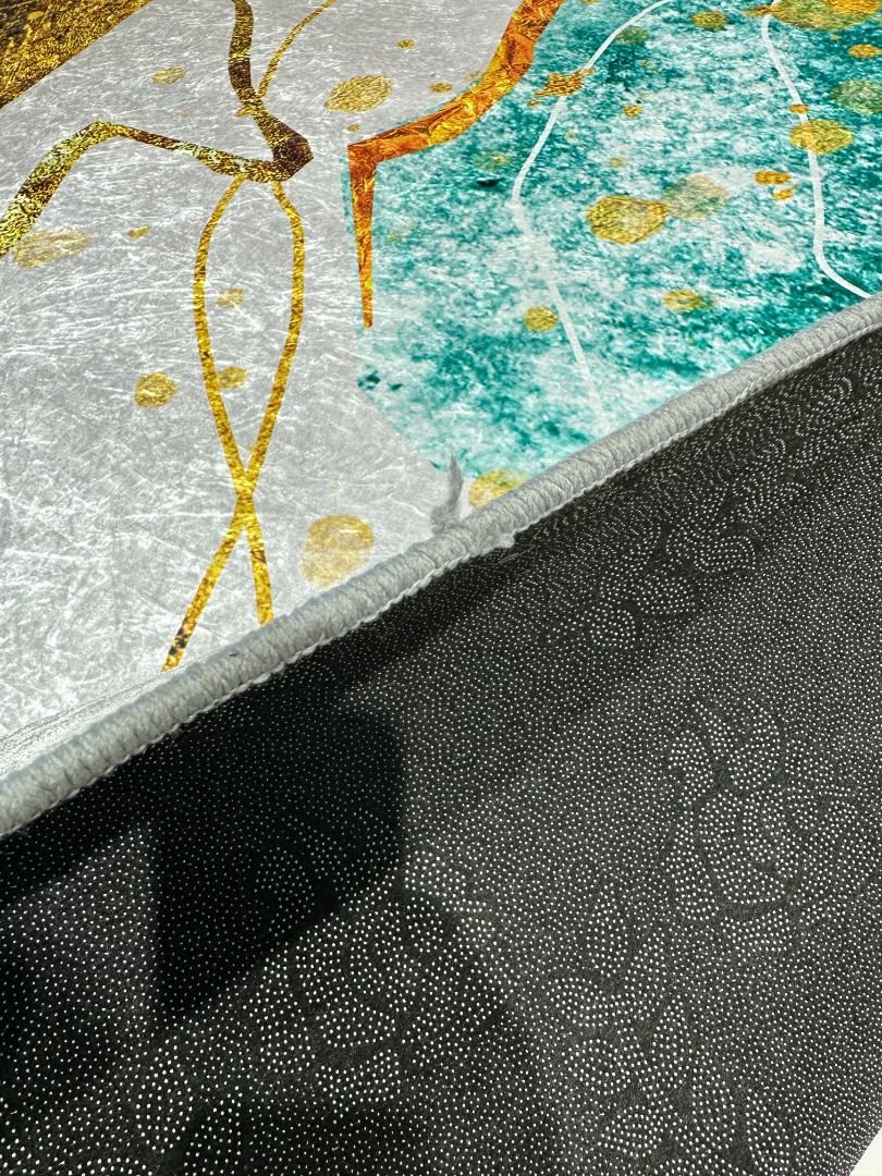 Gilded Current – 6×9 ft, 6mm, Modern Abstract China Rug in Grey, Teal & Gold | 6mm Lightweight Polypropylene Carpet (Glossy Finish) - Image 6