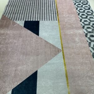 Velour Geometry – 6×9 ft Modern Abstract China Rug in Blush, Grey & Charcoal | 6mm Polypropylene Carpet with Anti-Slip Backing