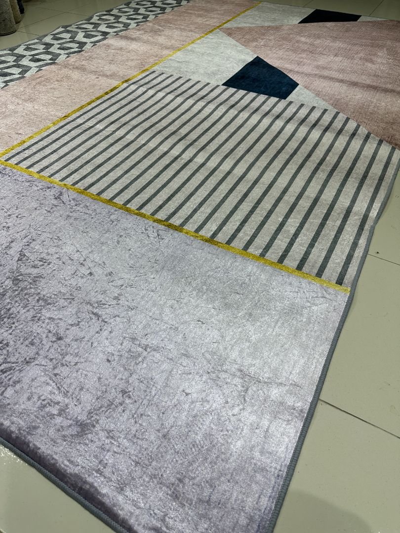Velour Geometry – 6×9 ft Modern Abstract China Rug in Blush, Grey & Charcoal | 6mm Polypropylene Carpet with Anti-Slip Backing - Image 2