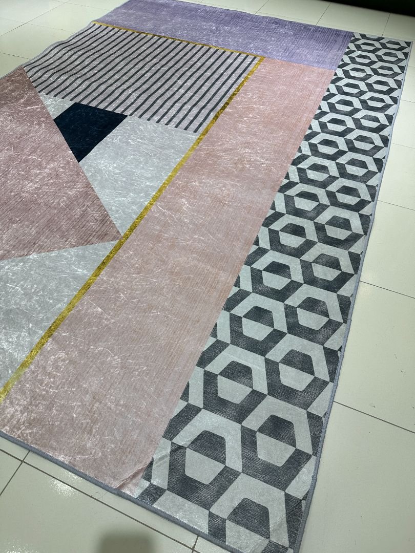 Velour Geometry – 6×9 ft Modern Abstract China Rug in Blush, Grey & Charcoal | 6mm Polypropylene Carpet with Anti-Slip Backing - Image 4