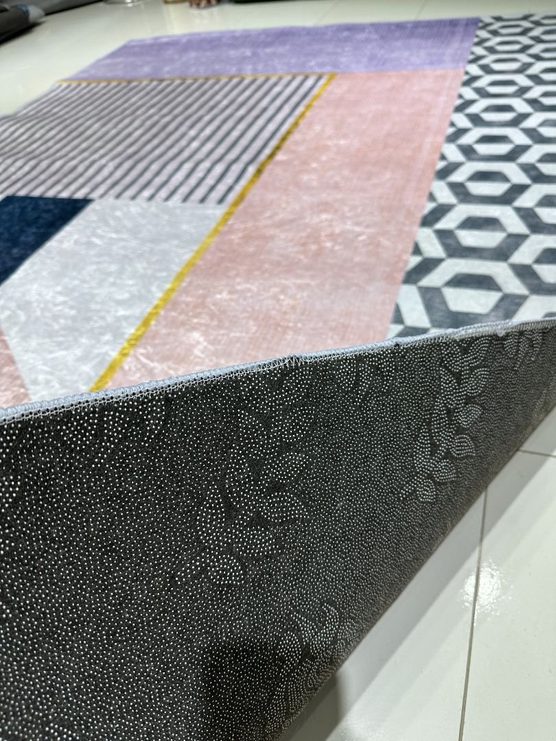 Velour Geometry – 6×9 ft Modern Abstract China Rug in Blush, Grey & Charcoal | 6mm Polypropylene Carpet with Anti-Slip Backing - Image 5