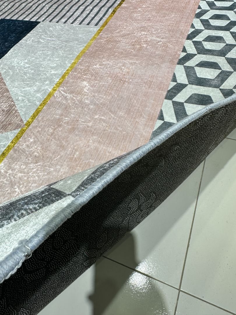 Velour Geometry – 6×9 ft Modern Abstract China Rug in Blush, Grey & Charcoal | 6mm Polypropylene Carpet with Anti-Slip Backing - Image 6