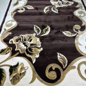 Topkapi Royale Bloom | 6.5x9.5 feet | 12mm+ Premium Turkish Floral Rug | Lux Classic Design | Deep Brown & Ivory Elegance