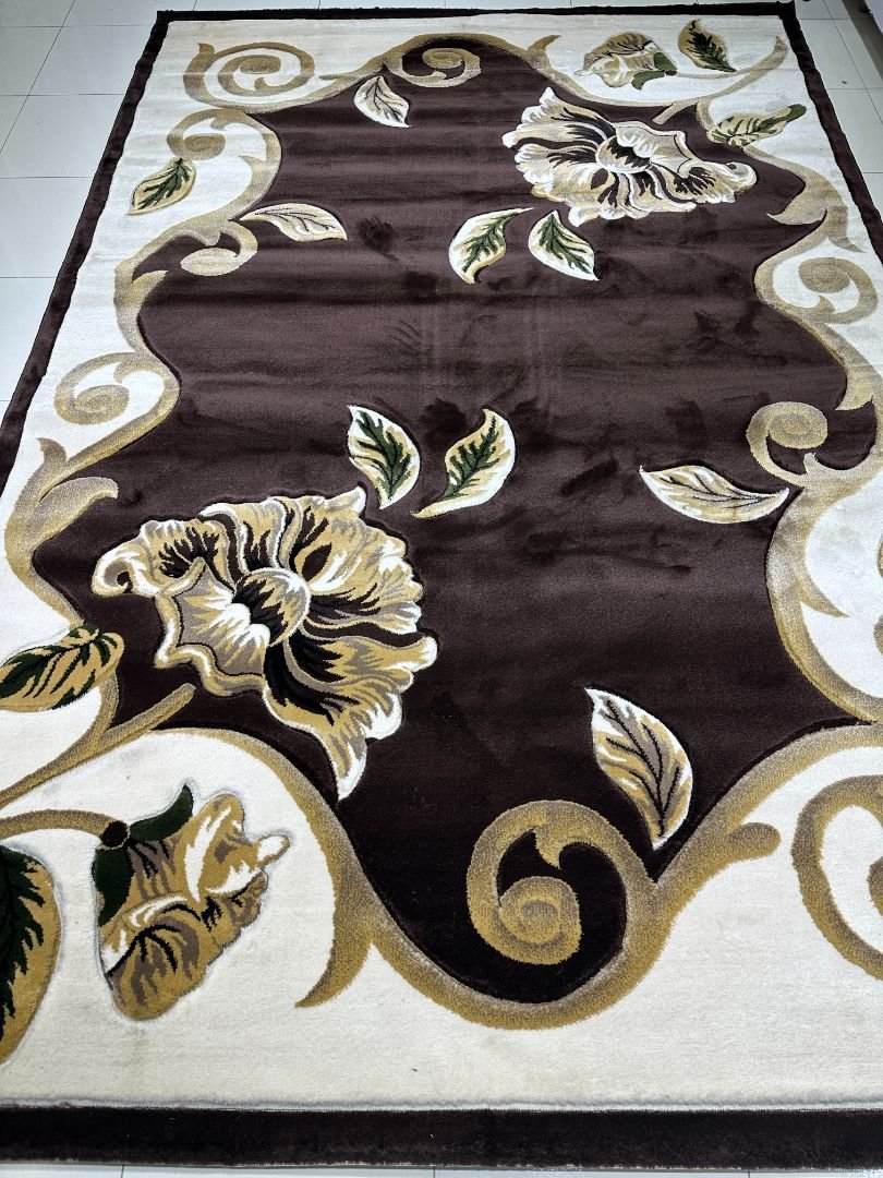 Topkapi Royale Bloom | 6.5x9.5 feet | 12mm+ Premium Turkish Floral Rug | Lux Classic Design | Deep Brown & Ivory Elegance