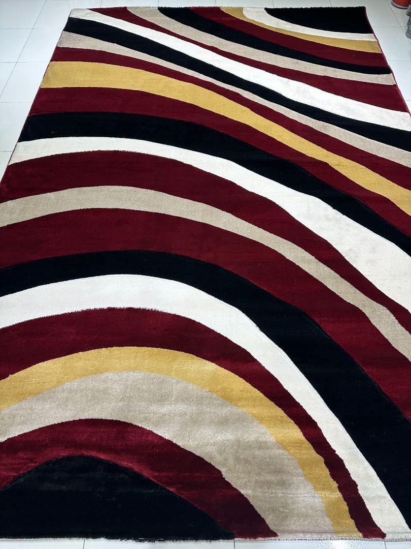 Crimson Wavecrest | 8x11 feet | 15mm+ Premium Turkish Abstract Rug | Modern Flow Design | Maroon, Black & Gold Tones