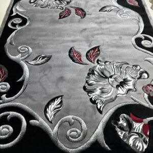 Silverhaven Royale | 6.5x9.5 feet | 12mm+ Premium Turkish Floral Rug | Classic Scroll Design | Grey, Black & Silver Accents