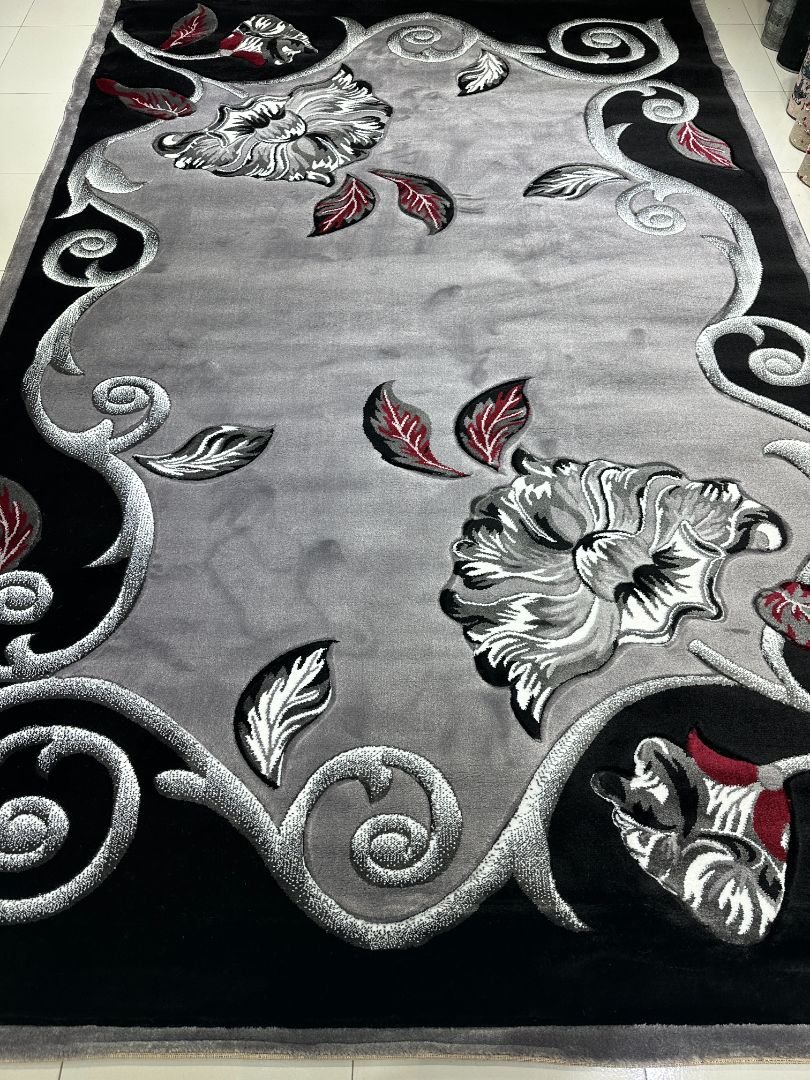 Silverhaven Royale | 6.5x9.5 feet | 12mm+ Premium Turkish Floral Rug | Classic Scroll Design | Grey, Black & Silver Accents