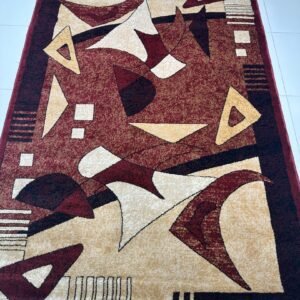 Crimson Axis – 120×180 cm Premium Turkish Abstract Rug in Deep Red & Beige | Modern Geometric Design