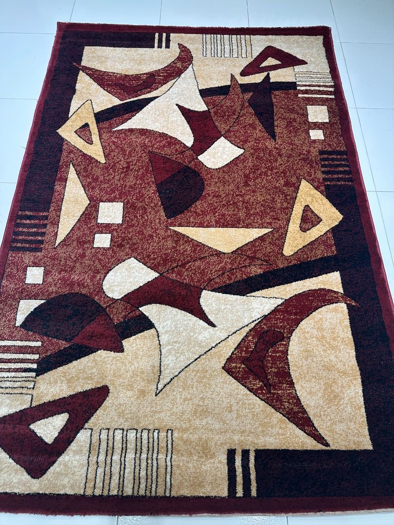 Crimson Axis – 120×180 cm Premium Turkish Abstract Rug in Deep Red & Beige | Modern Geometric Design