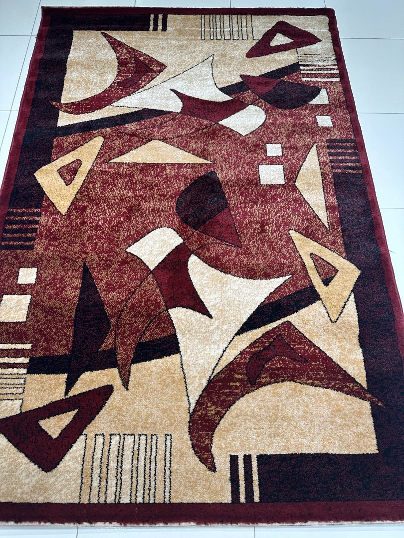 Crimson Axis – 120×180 cm Premium Turkish Abstract Rug in Deep Red & Beige | Modern Geometric Design - Image 2