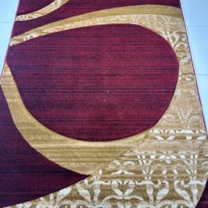 Crimson Halo – 4×6 ft Premium Turkish Adyan Rug in Deep Red & Gold | Thick 14mm+ Modern Abstract Carpet