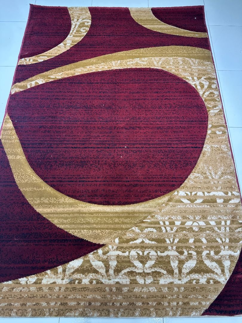 Crimson Halo – 4×6 ft Premium Turkish Adyan Rug in Deep Red & Gold | Thick 14mm+ Modern Abstract Carpet