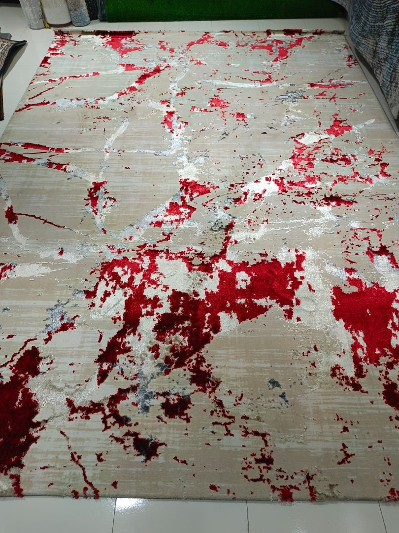 [Defective] Crimson Rift | 8×11 ft Heavy Abstract Luxury Rug (Back Stain Defect)