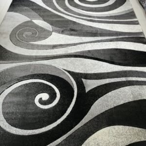 [Defective] Obsidian Spiral | 8×11 ft Heavy Turkish Abstract Rug (Back Stain Defect)
