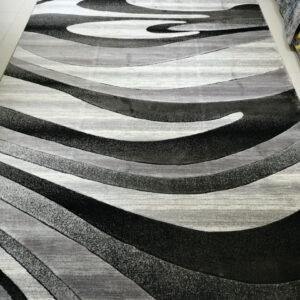 [Defective] Ashen Flow | 8×11 ft Heavy Turkish Abstract Wave Rug (Back Stain Defect)