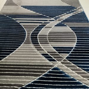 [Defective] Blue Meridian | 4×6 ft (120×180 cm) Turkish Abstract Wave Rug (Back Stain Defect)