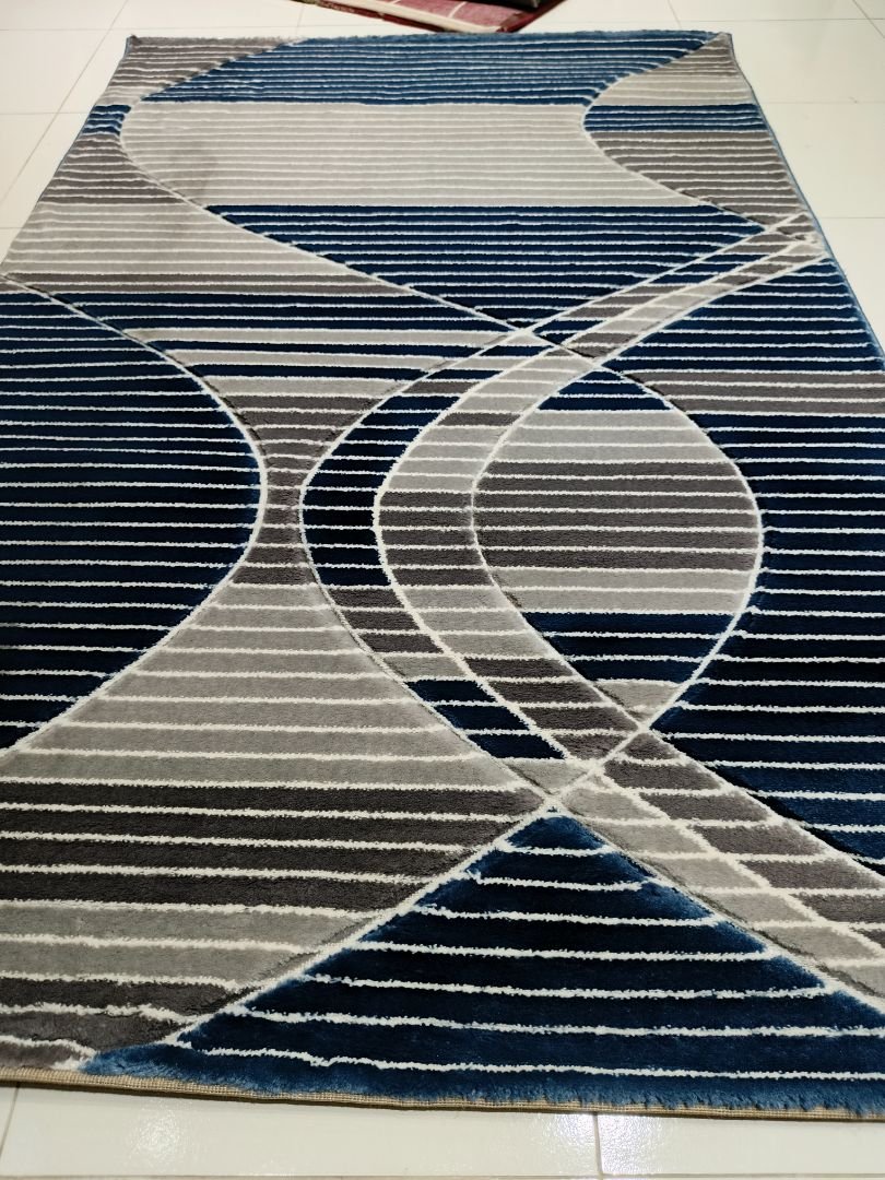 [Defective] Blue Meridian | 4×6 ft (120×180 cm) Turkish Abstract Wave Rug (Back Stain Defect)