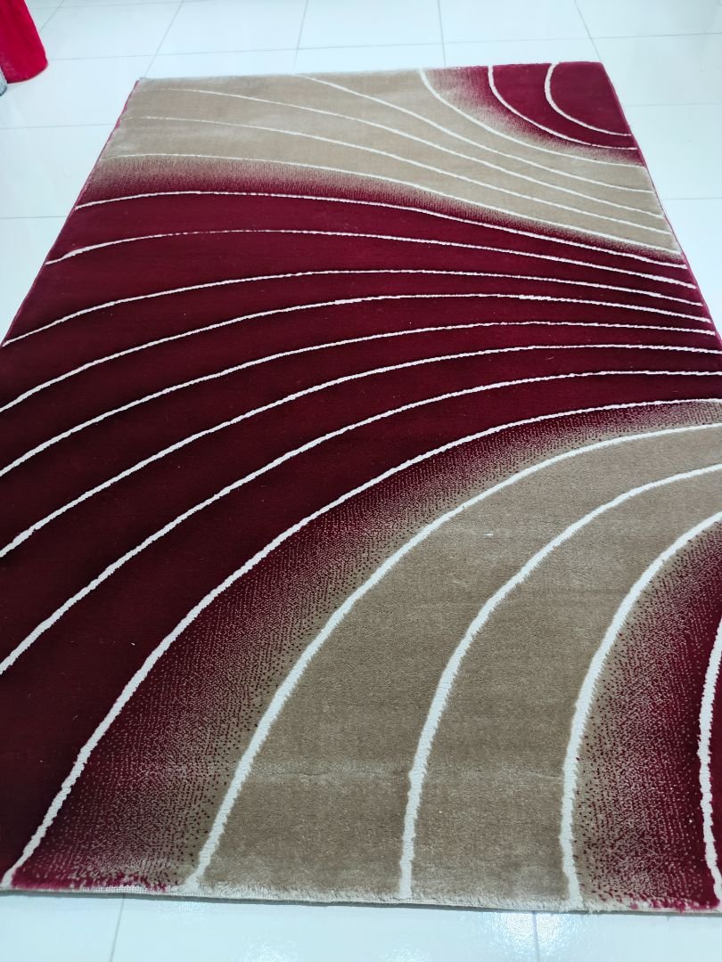 [Slight issue on the back] Crimson Flowline – Burgundy & Beige Wave Turkish Rug (4×6 ft) | Bargain Bin