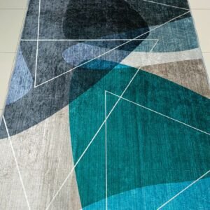 Azure Geometry Flow – [Slight issue on the front] Modern Teal Abstract Rug (4×6 ft) | Bargain Bin