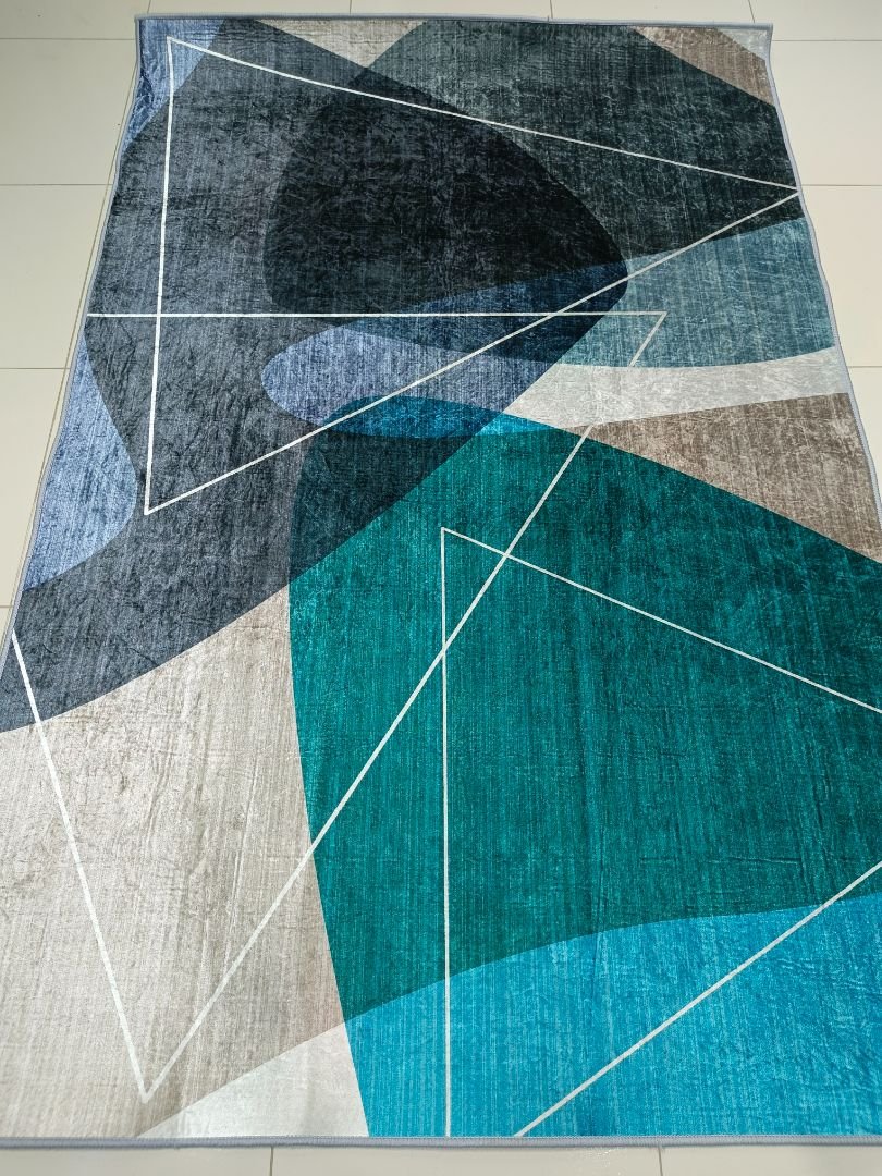 Azure Geometry Flow – [Slight issue on the front] Modern Teal Abstract Rug (4×6 ft) | Bargain Bin
