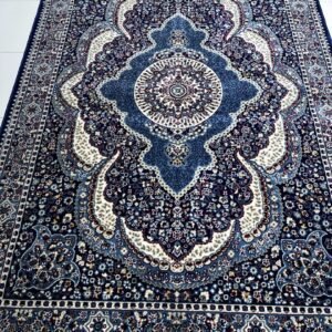 ZARQON Classic Medallion Heavyweight Rug – 5 × 7 ft Turkish-Inspired Blue Premium Carpet (15mm+ Polyester)
