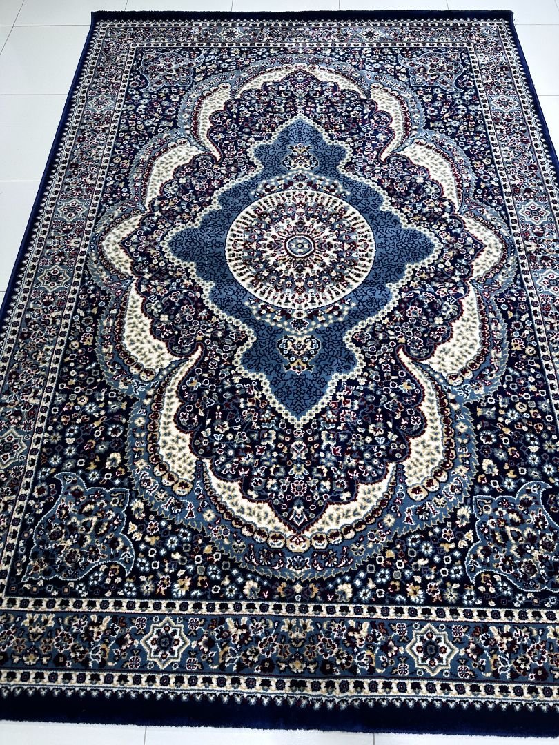ZARQON Classic Medallion Heavyweight Rug – 5 × 7 ft Turkish-Inspired Blue Premium Carpet (15mm+ Polyester)