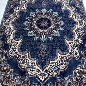MEHRAN Royal Medallion Heavyweight Rug – 5 × 7 ft Turkish-Inspired Blue Premium Carpet (15mm+ Polyester)