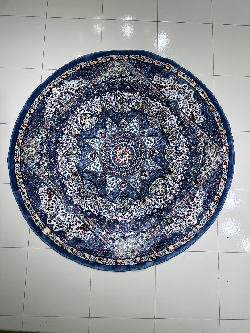SILK TOUCH Royal Round Medallion Turkish Rug – 4.92/4.92 ft Heavyweight Classic Blue Carpet