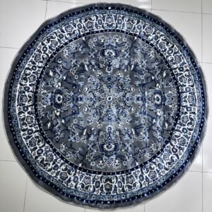 SILK TOUCH Classic Grey Round Turkish Rug – 5 × 5 ft Heavyweight Medallion Carpet