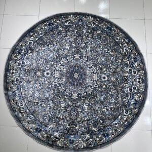 CIRENZO Classic Grey Round Turkish Rug – 5 × 5 ft Silk Touch Heavyweight Medallion Carpet