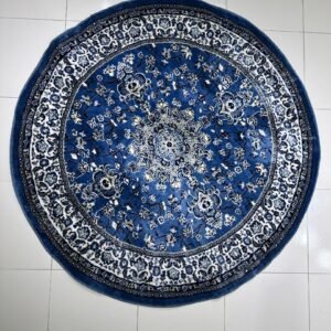CIRAVIO Royal Blue Round Turkish Rug – 5 × 5 ft Silk Touch Heavyweight Floral Medallion Carpet