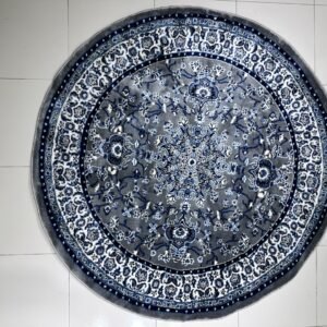 CIRELON Elegant Grey Round Turkish Rug – 5 × 5 ft Silk Touch Heavyweight Floral Medallion Carpet