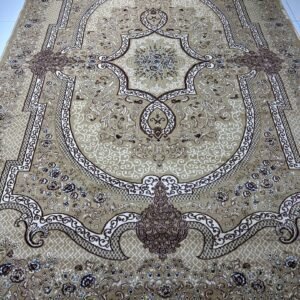 KASHMIR Heritage Medallion Turkish Heavyweight Rug – 6.5 × 9.5 ft Beige Classic Carpet with Fringe Tassels