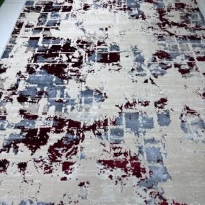 LUMORA Shiny Abstract Turkish Rug – 6.5 × 9.5 ft Modern Beige Carpet with Red & Grey Accents