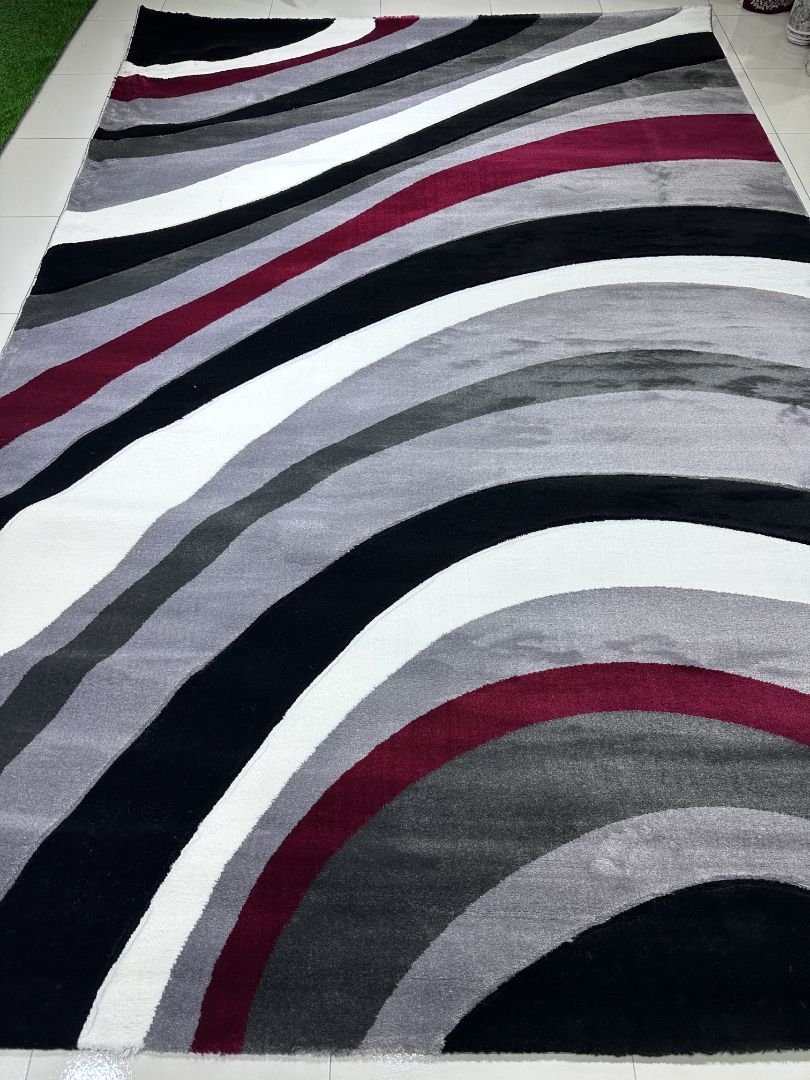 TOPKAPI Wave Stripe Modern Turkish Rug – 6.5 × 9.5 ft Grey Abstract Premium Lux Carpet