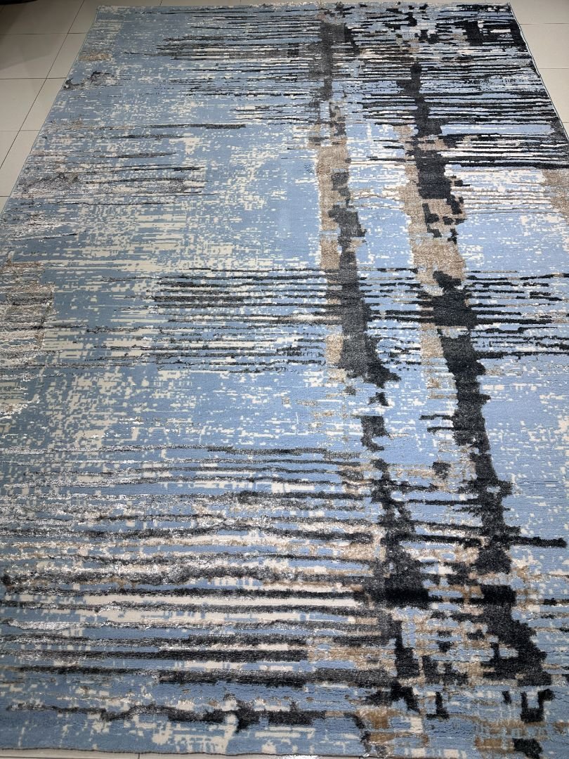 AQUORA 3D Shiny Blue Abstract Turkish Rug – 6.5 × 9.5 ft Modern Luxury Carpet (VIP Collection)