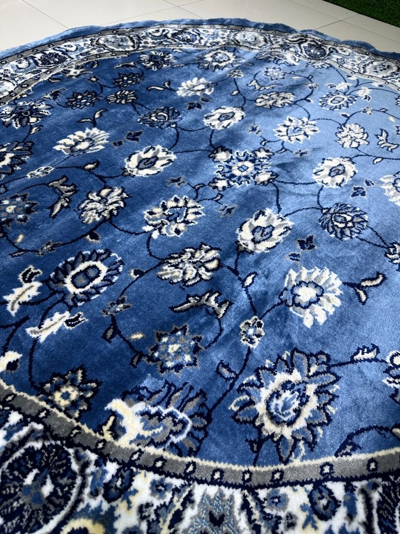 CIRVANO Classic Blue Round Turkish Rug – 5 × 5 ft Silk Touch Heavyweight Floral Carpet - Image 4