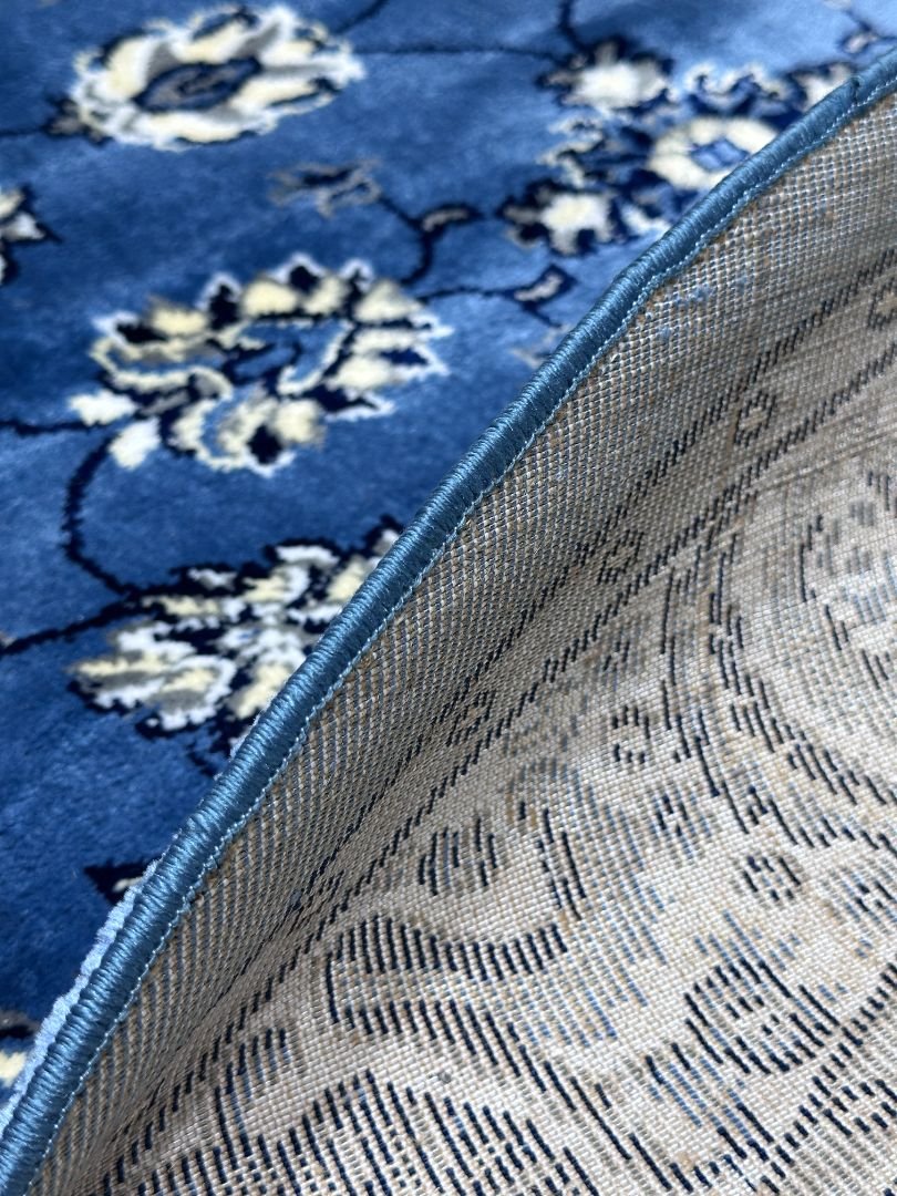 CIRVANO Classic Blue Round Turkish Rug – 5 × 5 ft Silk Touch Heavyweight Floral Carpet - Image 5