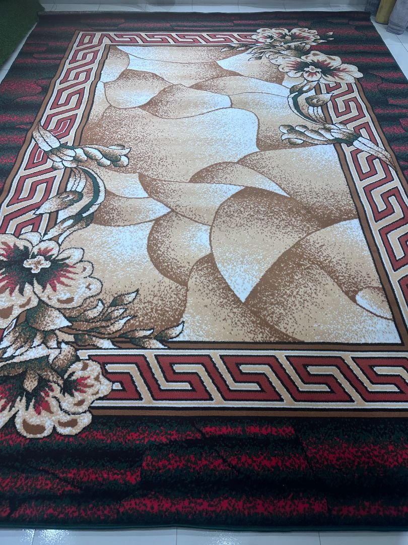 Regal Terra Bloom – Modern Living Room Carpet 9×12 ft | Durable 12mm Soft Rug | Elegant Floral Border Carpet for Drawing Room