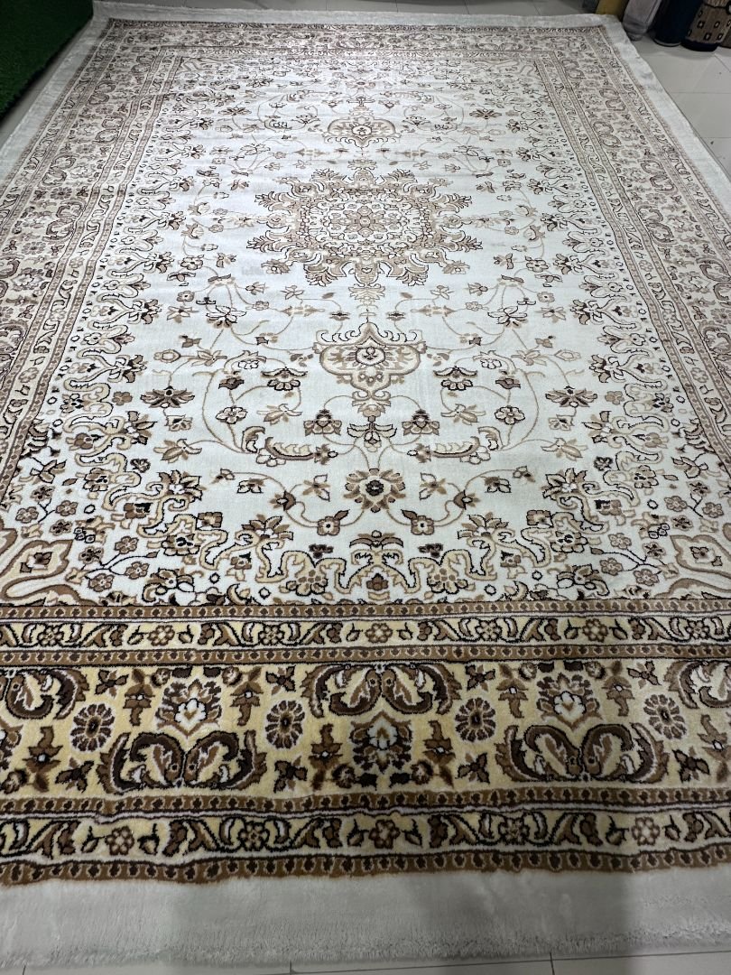 Ottoman Ivory Majesty – Premium Turkish Living Room Carpet 9×12 ft | Classic Persian-Style Luxury Rug | 14mm Super Soft Thick Turkish Carpet for Drawing Room & Master Bedroom