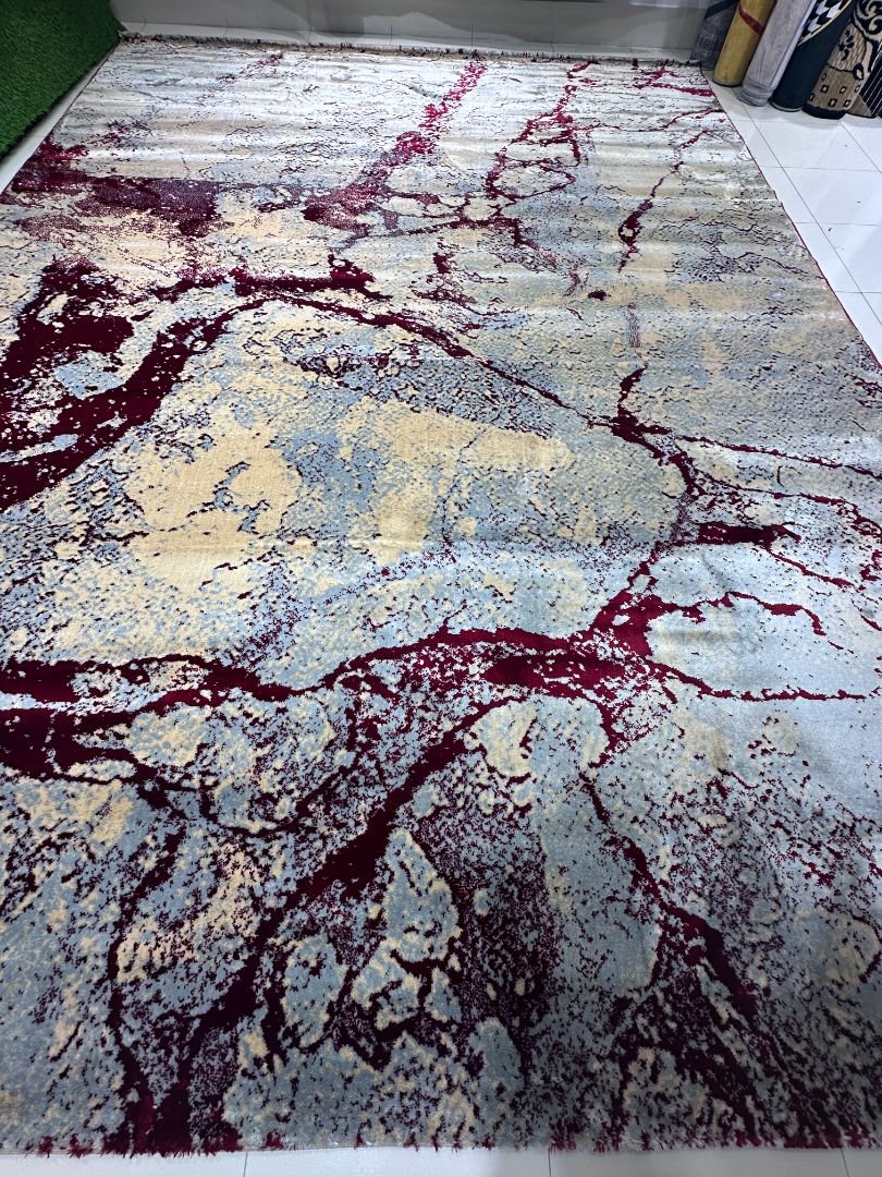 Crimson Marble Flow – Modern Living Room Carpet 9×12 ft | Heavy 14mm Soft Luxury Rug | Abstract Designer Carpet for Large Spaces
