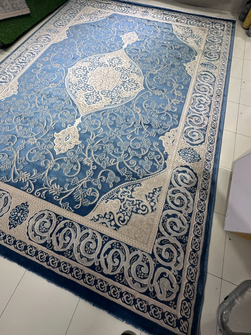 Azure Ottoman Elegance – Premium Turkish Living Room Carpet 9×12 ft | Heavy 15mm Soft Luxury Rug | Classic Medallion Drawing Room Carpet - Image 2