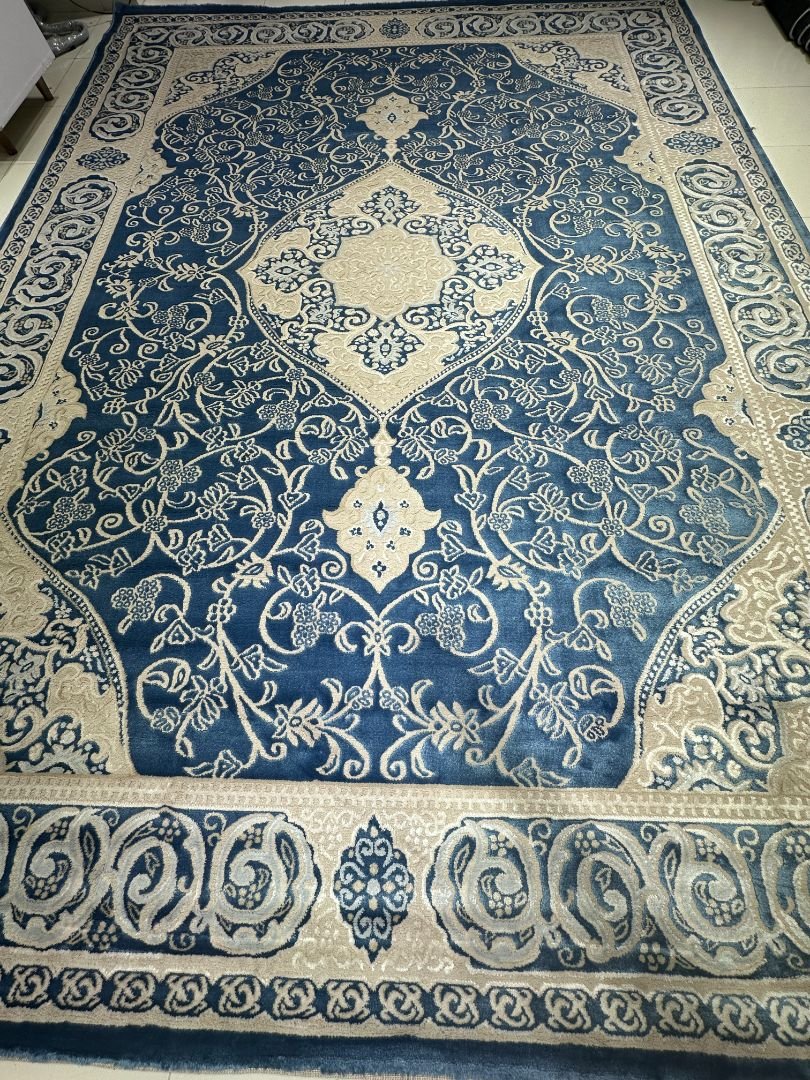 Azure Ottoman Elegance – Premium Turkish Living Room Carpet 9×12 ft | Heavy 15mm Soft Luxury Rug | Classic Medallion Drawing Room Carpet - Image 4