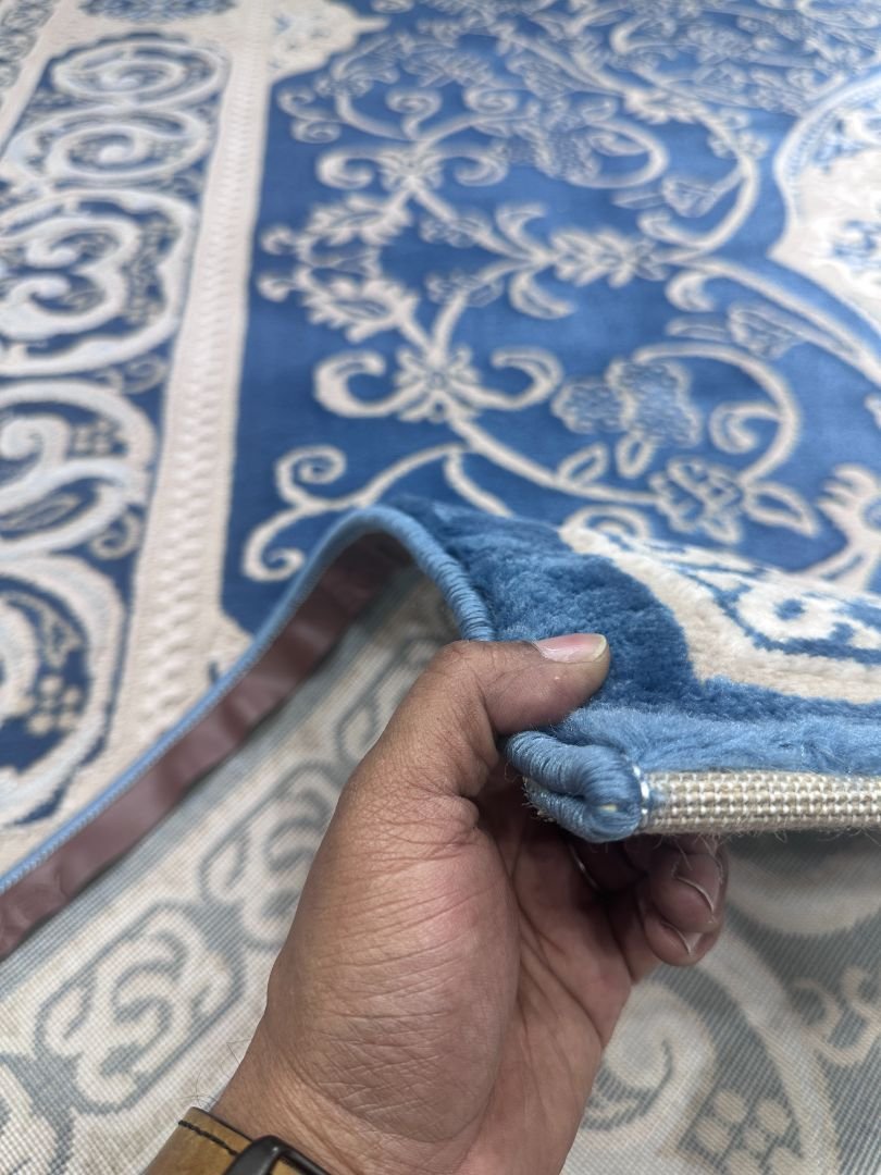 Azure Ottoman Elegance – Premium Turkish Living Room Carpet 9×12 ft | Heavy 15mm Soft Luxury Rug | Classic Medallion Drawing Room Carpet - Image 5