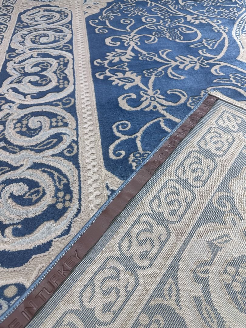 Azure Ottoman Elegance – Premium Turkish Living Room Carpet 9×12 ft | Heavy 15mm Soft Luxury Rug | Classic Medallion Drawing Room Carpet - Image 6