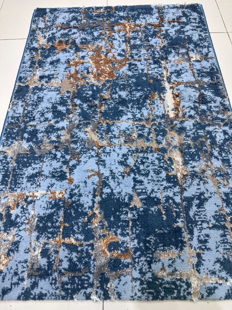 Azure Mosaic – Premium Turkish Living Room Carpet 2×3 ft | Modern Abstract Blue Luxury Rug for Sofa Area & Bedroom