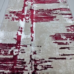 Crimson Cascade – Premium Turkish Living Room Carpet 2×3 ft | Dual View Shiny Modern Abstract Rug | Soft 12mm Thick Luxury Carpet for Bedroom & Sofa Area