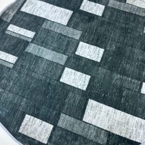Urban Slate Grid – Modern Round Carpet 4×4 ft | Soft Polypropylene Rug | Contemporary Living Room & Bedroom Accent Carpet