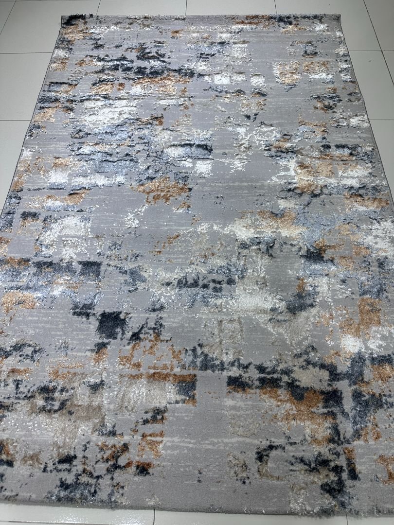 Silver Nebula – Premium Turkish 3D Shiny Living Room Carpet 3.9 × 5.9 ft | Modern Gray Abstract Luxury Rug | Soft Designer Carpet for Bedroom & Sofa Area