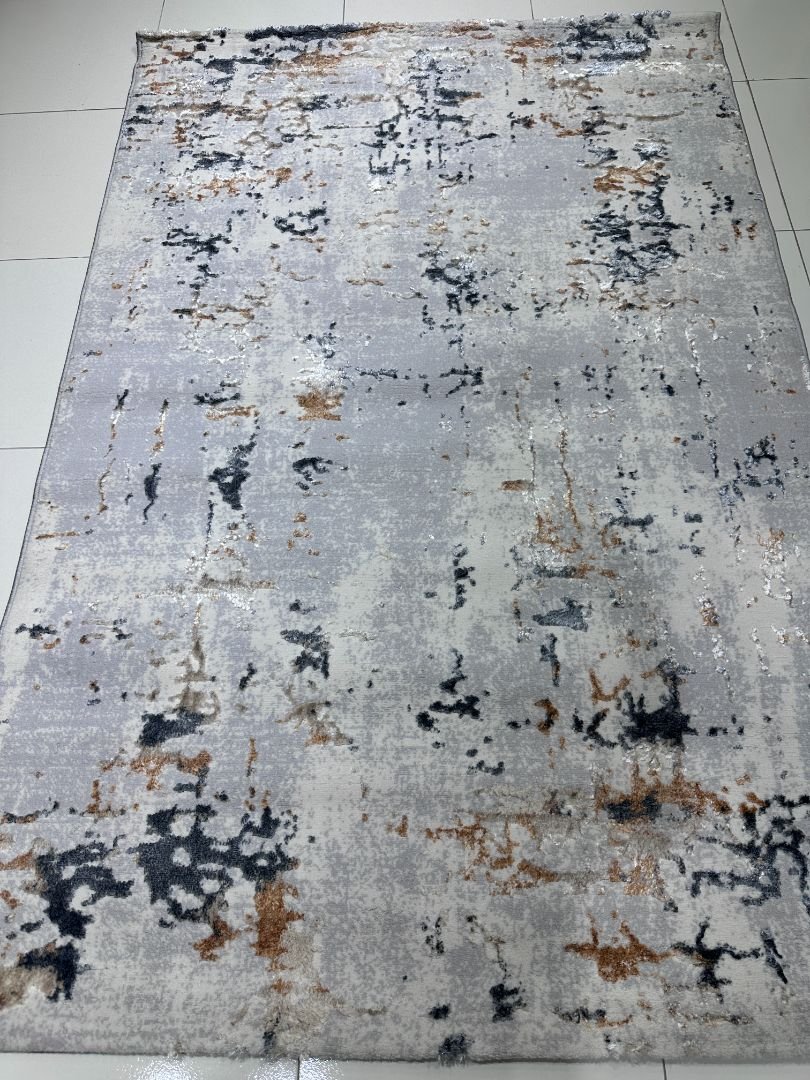 Arctic Stone Veil – Premium Turkish 3D Shiny Living Room Carpet 3.9 × 5.9 ft | Modern Gray Abstract Luxury Rug | Soft Designer Carpet for Bedroom & Sofa Area